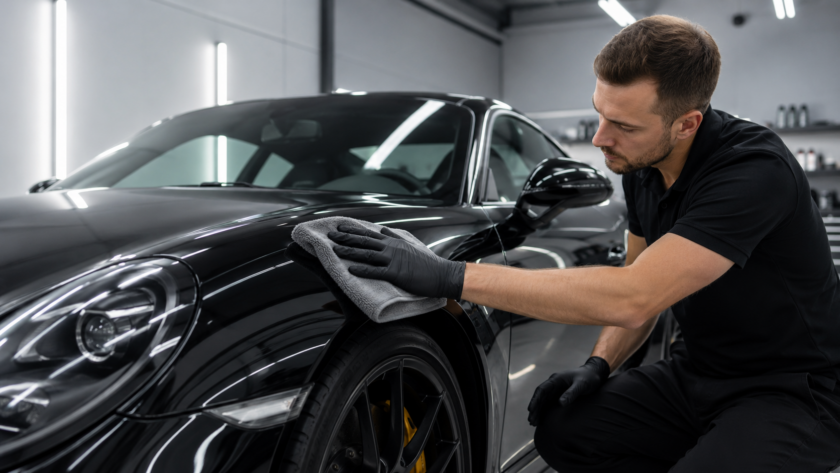Man detailing a sports car